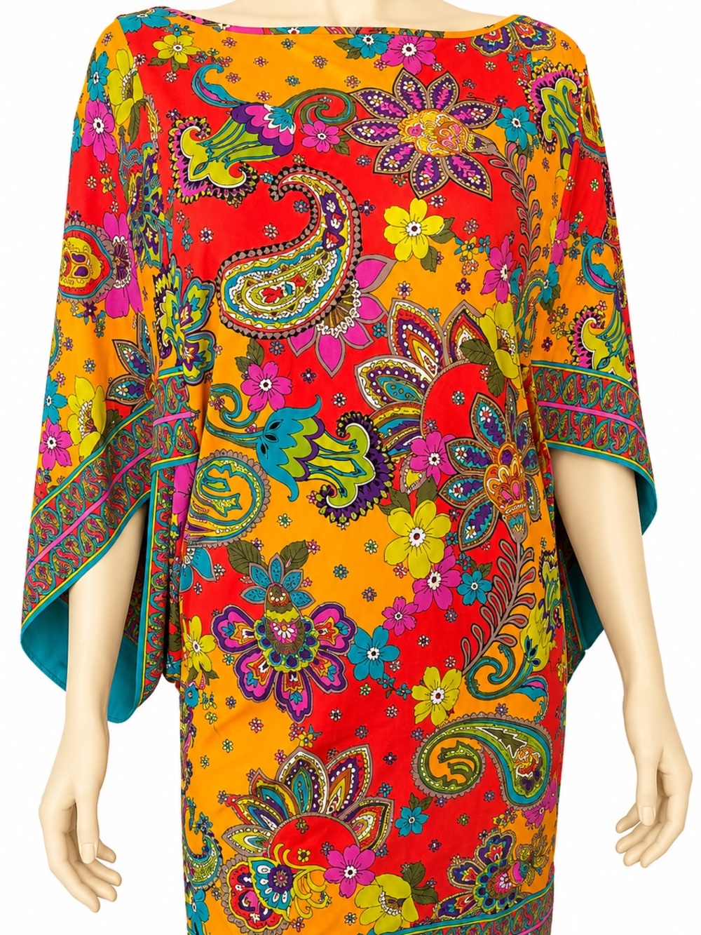 Trina Turk Bright Paisley Floral Beach Swimsuit Cover-up Red, Orange, Pink, Teal